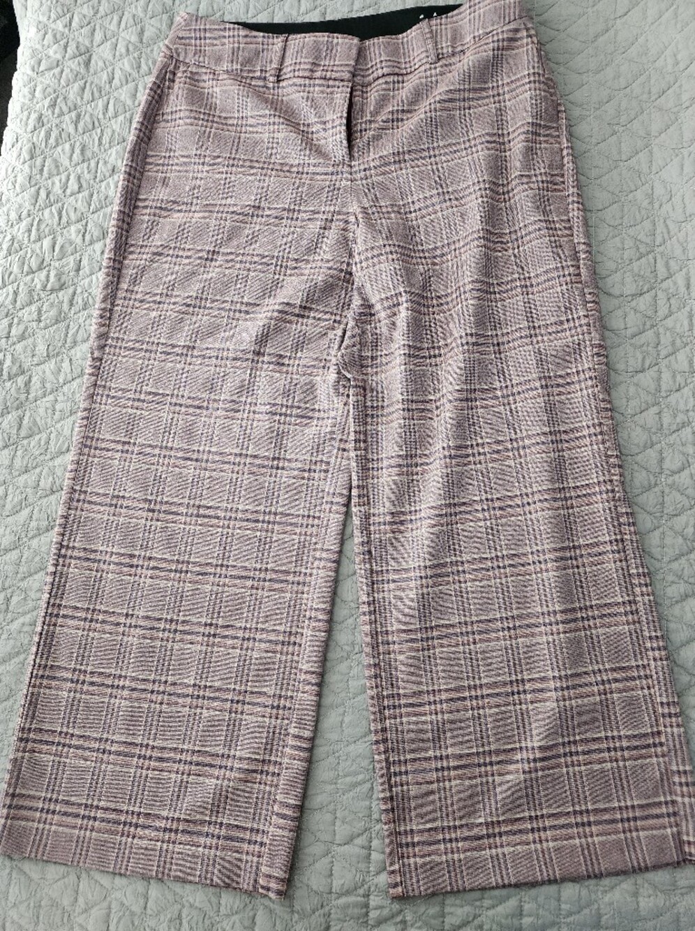 Women's Plaid Wide Leg Dress Pants - Light Mauve